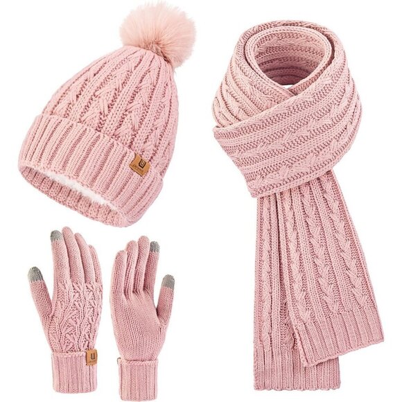 Women’s Pink Winter Beanie Hat Scarf & Touchscreen Gloves 3-in-1 Gift main image 4